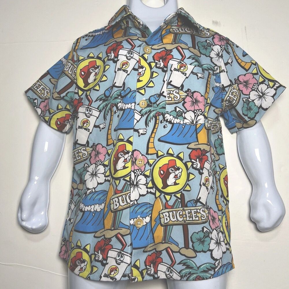 Buc-ee's Toddler Camper Button up Hawaiian Shirt Fun Beach 2T Whimsical Colorful